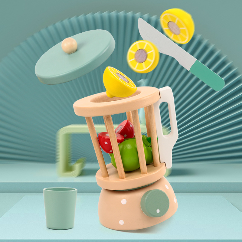 Los niños de madera nueva cocina simulación jugar casa exprimidor frutas y verduras multi-función revolviendo máquina de cocina juguete
