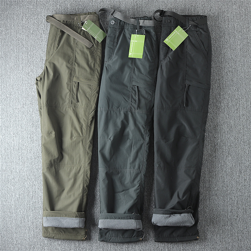 Germany, windproof waterproof outdoor fleece-lined soft shell pants men's straight winter casual pants multi-bag overalls