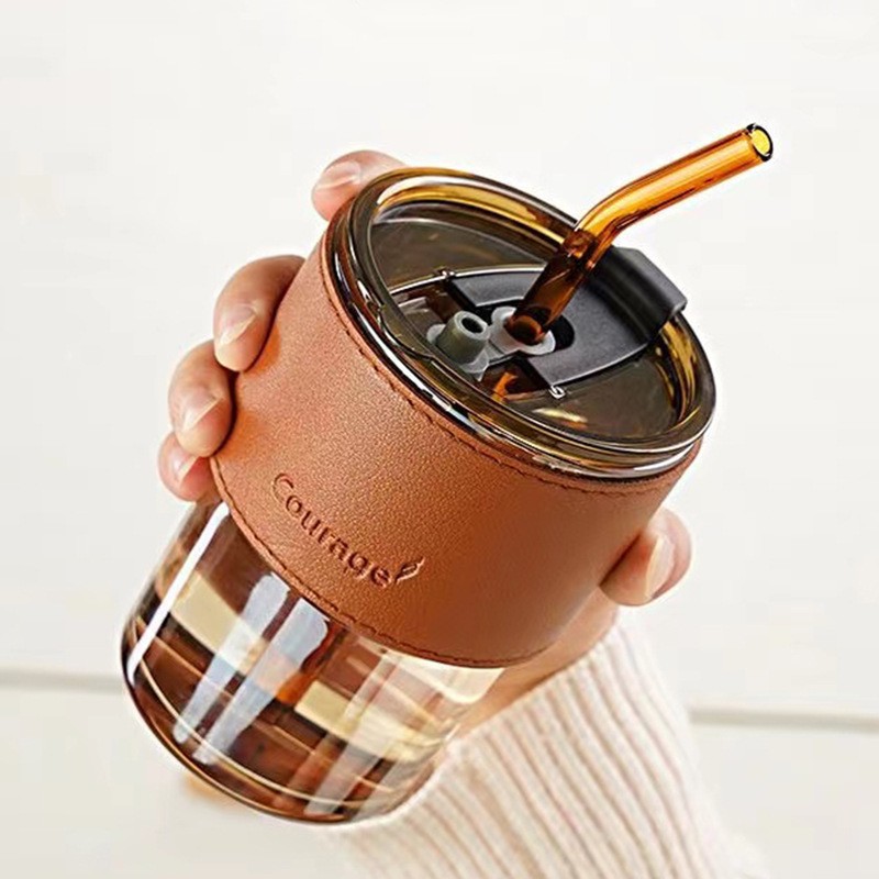Wholesale Handicraft Glass Cup with Straw High-End Bamboo Joint Cup Portable Cup Small Gift for Gifting Coffee Cup