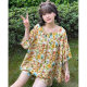 【50304】New Summer Fashionable Women's Cotton Silk Pullover Home Loose Printed Breathable Pajamas