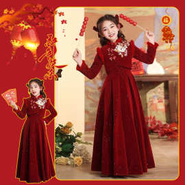 汉服女童秋冬新款儿童红色拜年服新年战袍过年衣服新中式国风冬装