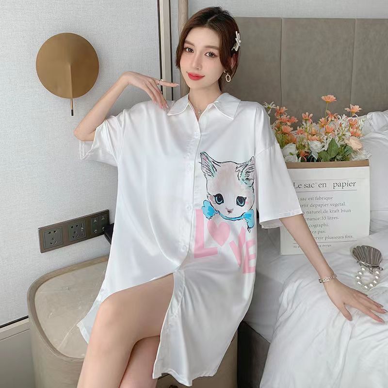 Factory Direct Sale Women's Summer Nightgown, Can Be Worn Outside, Cool and Stylish, High-End Boyfriend Style, Plus Size Nightgown, Free Shipping Factory Direct Sale Women's Summer Nightgown, Can Be Worn Outside, Cool and Stylish, High-End Boyfriend Style, Plus Size Nightgown, Free Shipping