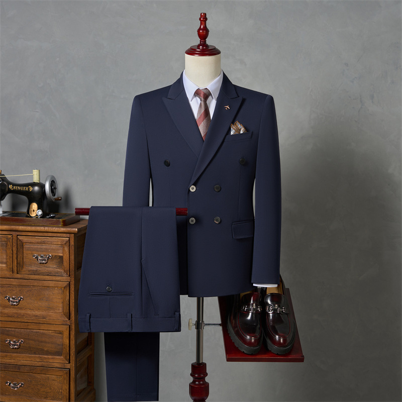 Men's three-piece suit, business professional formal wear, slim-fit Korean style, groom's wedding suit