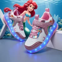 Детская обувь Heelys для девочек, коньки принцессы русалки со светодиодной подсветкой, роликовые коньки, спортивная обувь на колесиках с зарядкой