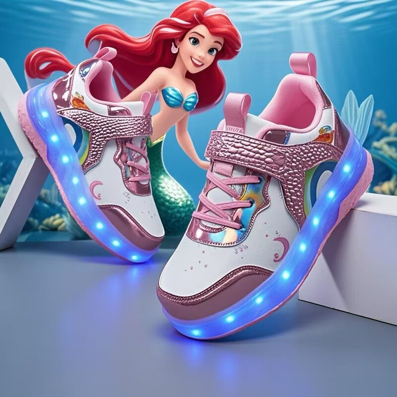 Children's Heelys Shoes Girls Mermaid Princess Led Lighted Skates Roller Skates Charging Wheeled Sports Shoes
