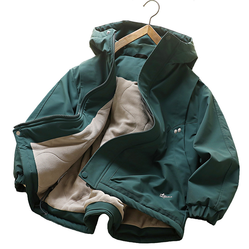 소년의 겨울 퀼트 충전 옷 2024 새로운 어린이 후드 밀도 벨벳 카디건 대형 어린이 발수 재킷