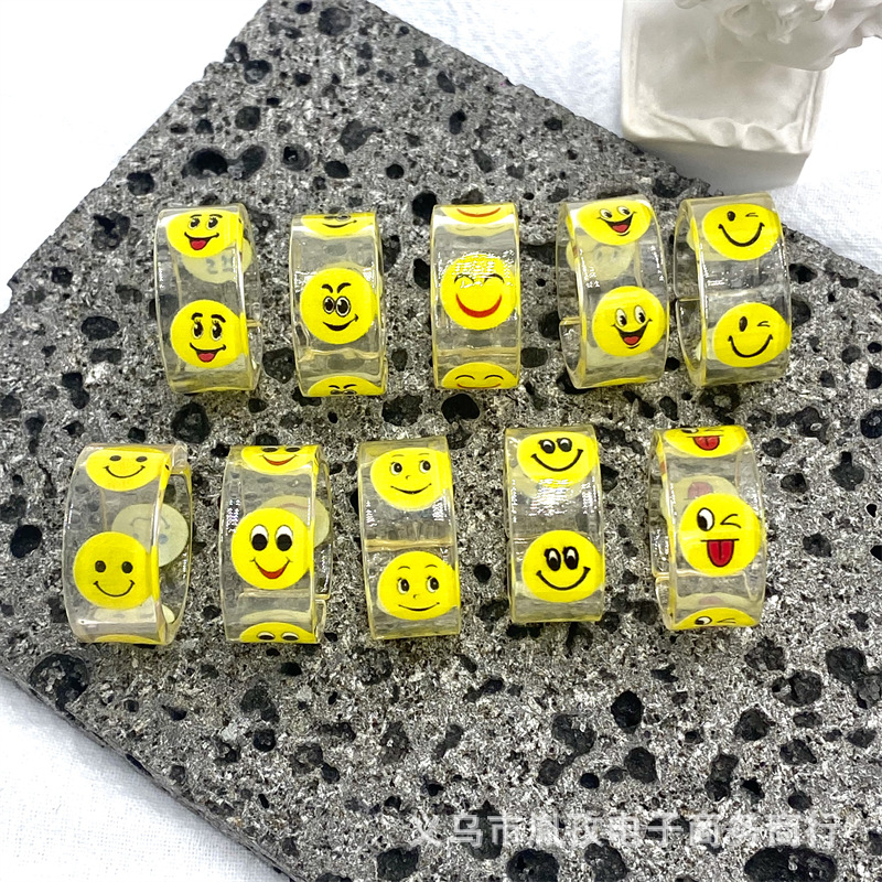 Nuevo acetato resina expresión humor anillo transparente diversión ins estilo colorido Smiley cara apilada anillo