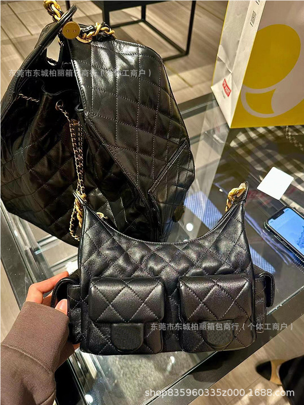 元工場皮小香風25c復古カウボーイhobo脇下包ヒッピー包双ポケット菱格チェーンjennie|undefined