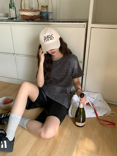 Clothes Paradise Striped Brushed Short Sleeve T-Shirt for Women 2025 Early Spring Skin Friendly, Soft and Loose T-shirt Top