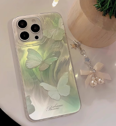 Pins viento hilo de plumas pantalla completa mariposa negra para iPhone13 soporte 15ProMax Apple 14 funda para teléfono móvil 12P femenino