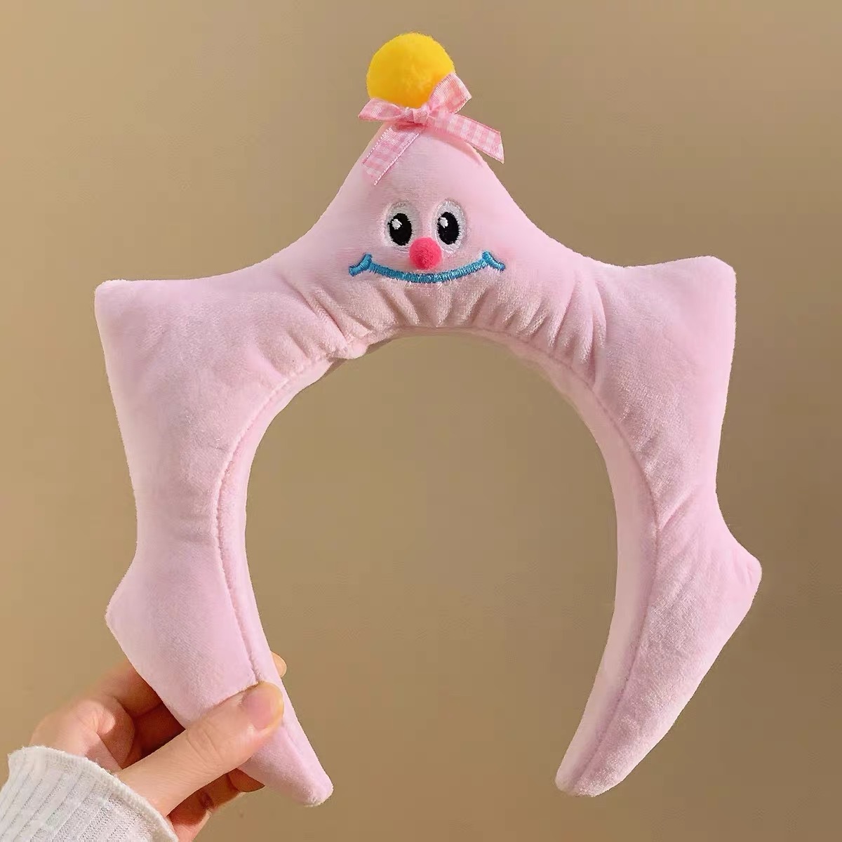79#黄球浅粉色鼻子星星毛球发箍