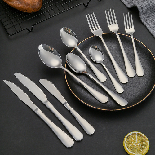 304 stainless steel spoon children's mixing coffee spoon 1010 complete set of western tableware knife, fork and spoon with printed logo hotel
