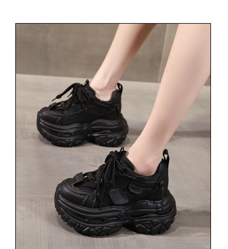 Giày sneaker nữ đế dày tăng chiều cao, lưới thoáng khí, phong cách thể thao — Tro thô chi tiết 11