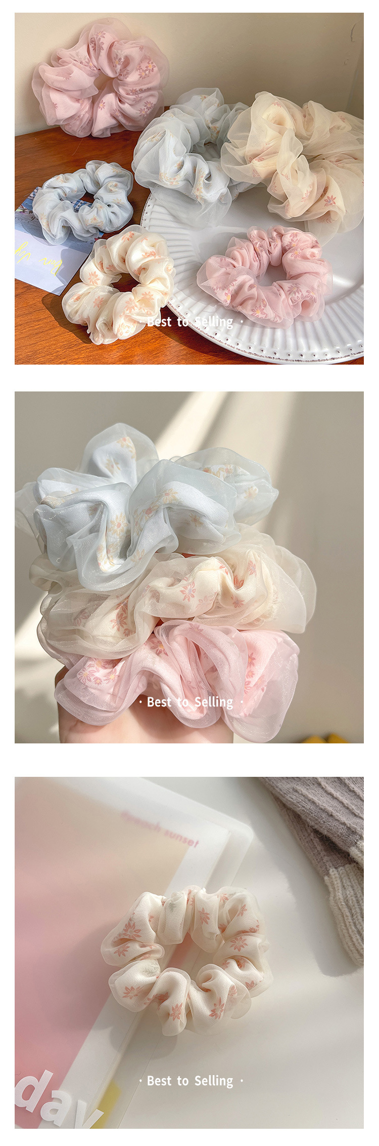 Gauze Material Ditsy Floral Pattern Women'S Gender Sweet Style Sweet Ditsy Floral Gauze Hair Tie 1 Piece