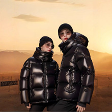 黑金鹅绒服黑钻3.0四格短款小个子加厚保暖冬季情侣黑色羽绒服女
