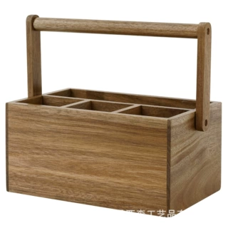 实木家用手提式餐具收纳架放调味料筷子西餐具器具木质刀叉收纳盒