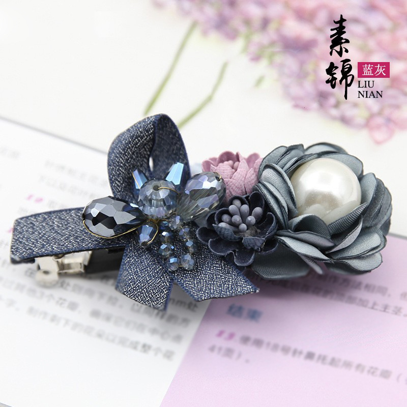 Lu bordado brocas de cabello paquete de material DIY brocas de cabello rotas hechas a mano brocas de boca de pato niñas lindas brocas de cabello retro bordadas creativas