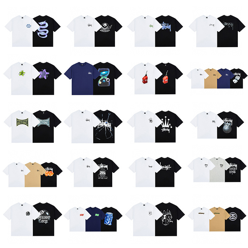 Cross-Border Dropshipping Foreign Trade Wholesale Stussy Printed Round Neck Short-Sleeve T-Shirt Trendy Brand Stu Casual Loose-Fit Base Shirt for Men