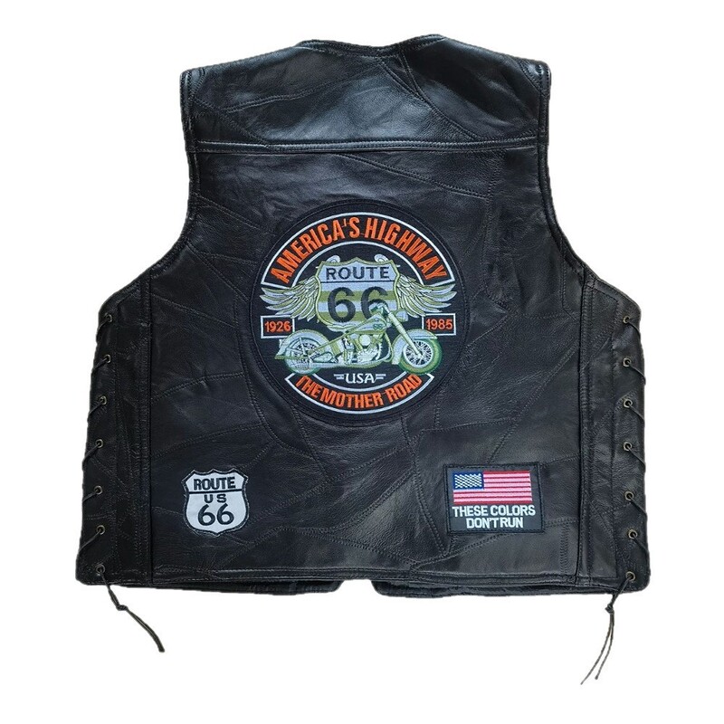 Genuine Leather Motorcycle Vest, Men's Genuine Leather Vest, European and American Cycling Vest, Four-Season Vest, Embroidered Badge