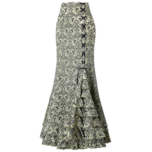 Gothic Dark Style Half-Skirted Floral Print Long Dress for Girls, Subculture Bandage Bustier Fish Tail Skirt