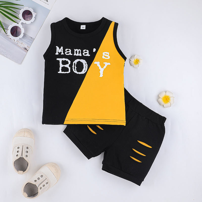 Children's Boy Shorts Two-piece Suit Summer Alphabet Vest Shorts Suit display picture 1