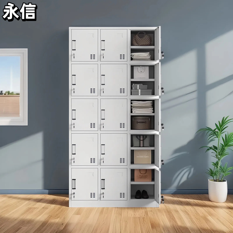 工場用シューズキャビネット、二層式、磁石式、多扉キャビネット、無塵作業場用、40扉、携帯電話キャビネット、電子センサー式ロック、更衣室|undefined