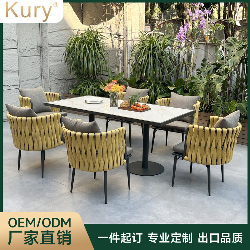 Factory Direct Sales Kury Outdoor Table and Chair Set Courtyard House Balcony Waterproof Terrace Outdoor Dining Table and Chair Combination