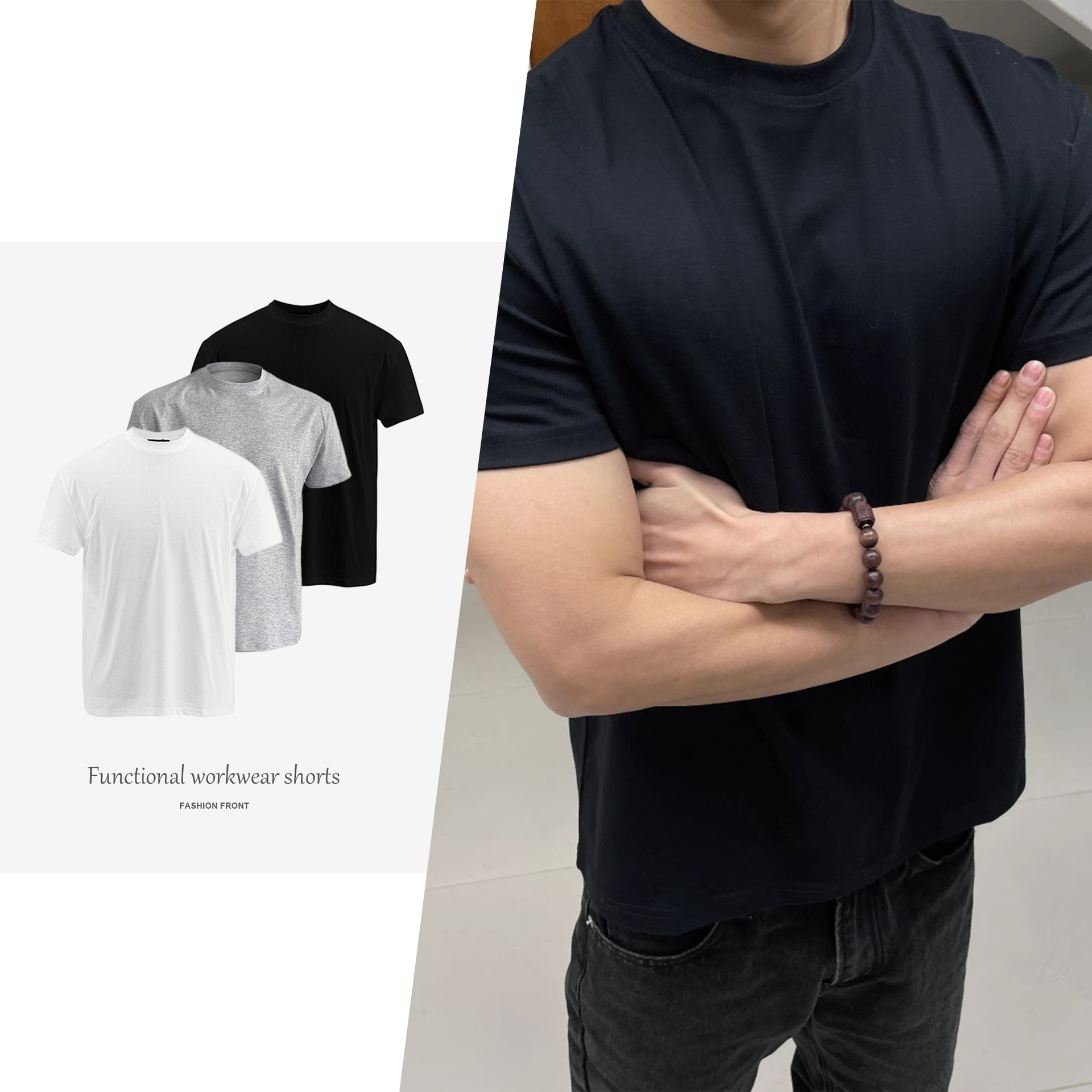 [Gtal] American Pure Color T-Shirt Navia Technical Fabric Fitness Sports Breathable Quick-Drying Round Neck Short Sleeves