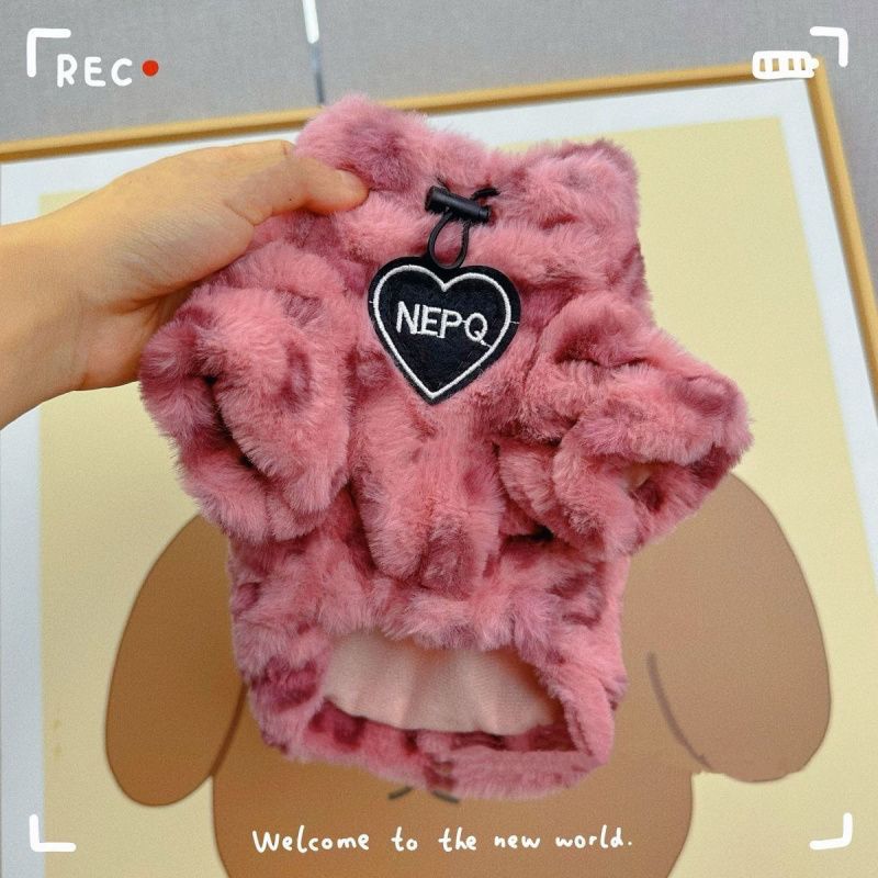 핑크 레오파드 프린트  겨울 두꺼운 봉제 애완 동물 보온 스웨트 셔츠 고양이와 강아지 비숑 테디 코튼 코트