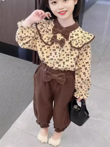 Spring Outfit Set for Girls 2025 New Flowered Top for Baby Girls Children Fashion Autumn Pants Two-Piece Set for Toddlers