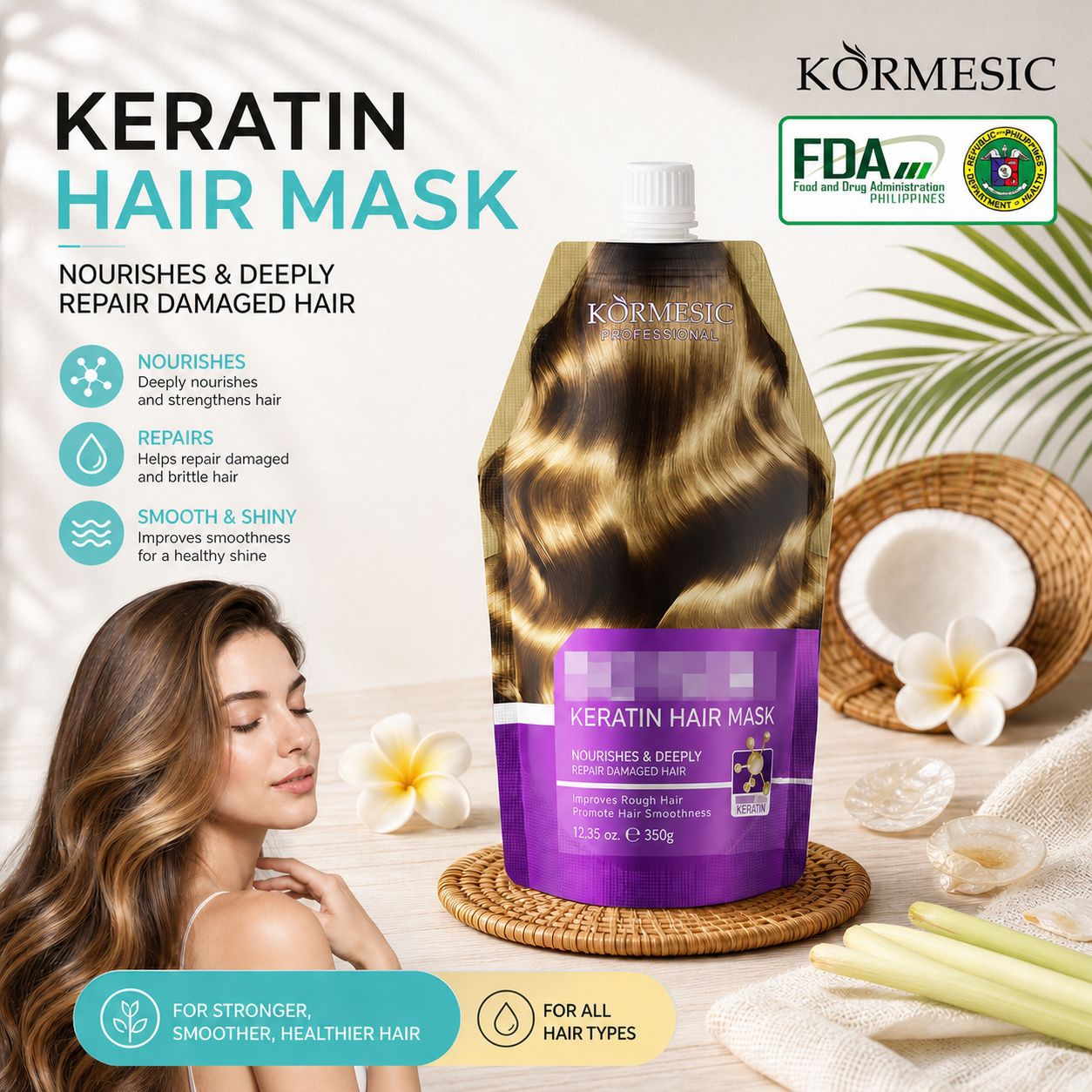 Máscara de cabello de queratina KORMESIC certificada por la FDA en Filipinas, máscara de cabello suave y hidratante, comercio exterior transfronterizo spot image 3