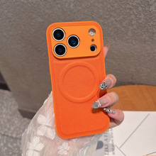 适用iphone17promax素皮磁吸手机壳全包苹果16防摔15纯色皮套跨境