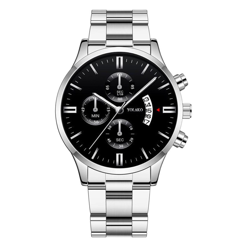 Comercio exterior caliente negocio de la moda de tres ojos de seis pines calendario reloj de los hombres correa de acero fabricante de entrega de una sola pieza