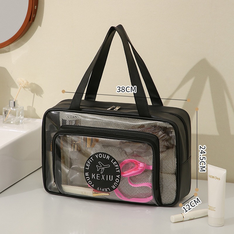 Bolsa de lavado de PVC transparente portátil de un solo hombro bolsa de separación seca y húmeda baño baño impermeable bolsa de almacenamiento de maquillaje de gran capacidad