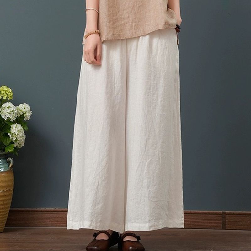 ゆったり大きいサイズの婦人服中年ママ夏リネン刺繍綿麻トップスレディース半袖Tシャツ9点パンツスーツ|undefined