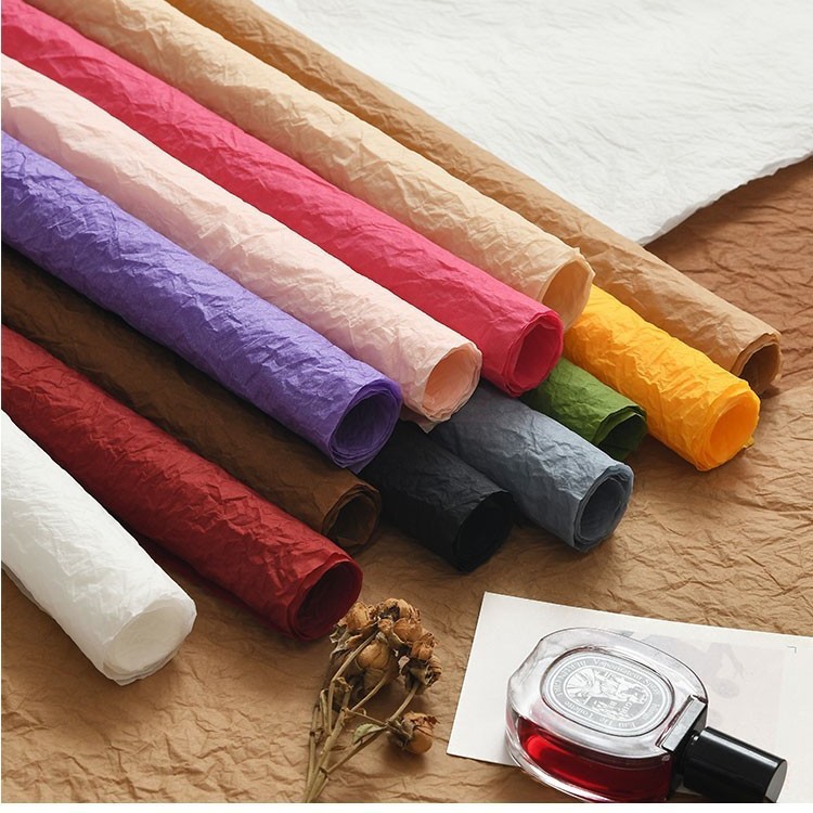 新款防水褶皱纸雪奈蓬蓬手柔纸原生石纹纸花束包装鲜花包装材料