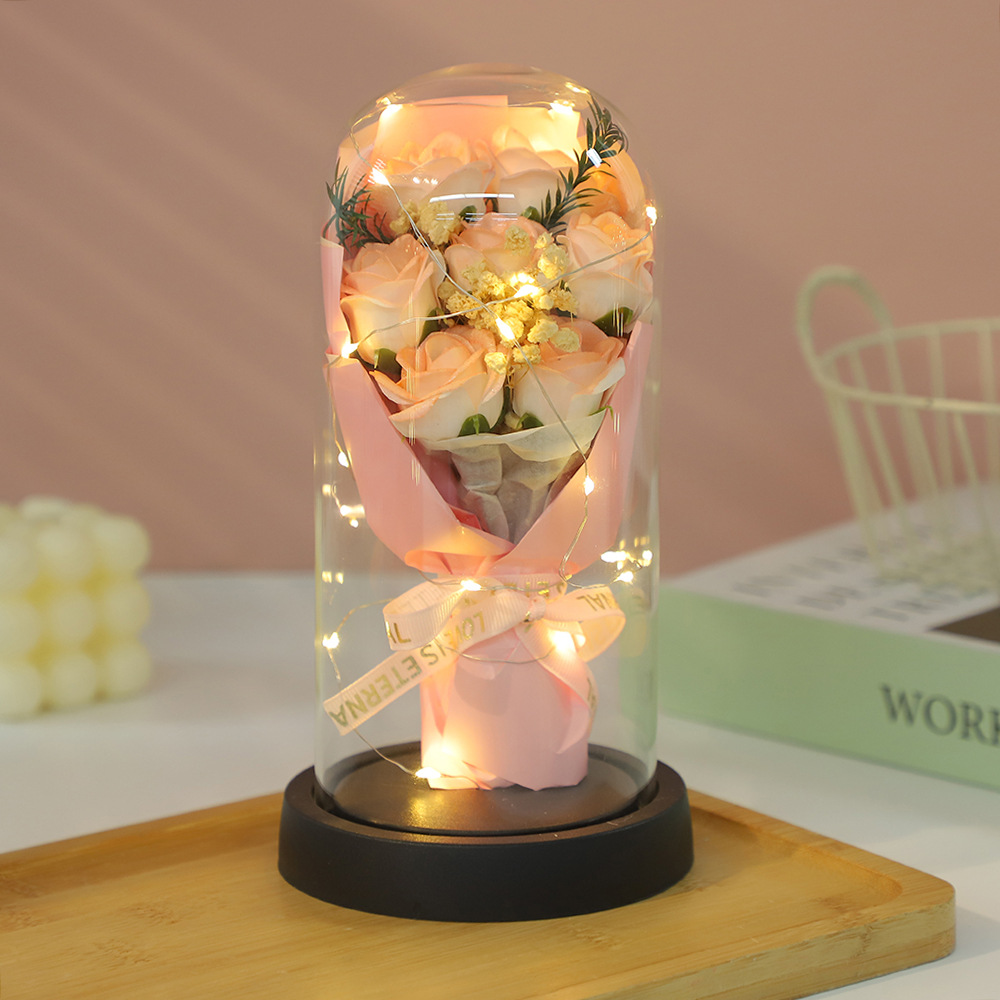 Decoración de cubierta de vidrio de flor eterna 7 ramos de rosas flores secas Día de la madre 520 Regalo de cumpleaños para novia y esposa