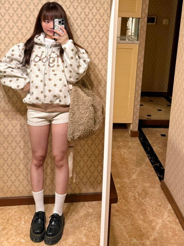 美式辣妹波点字母连帽开衫卫衣女春秋设计感宽松百搭oversize外套|undefined