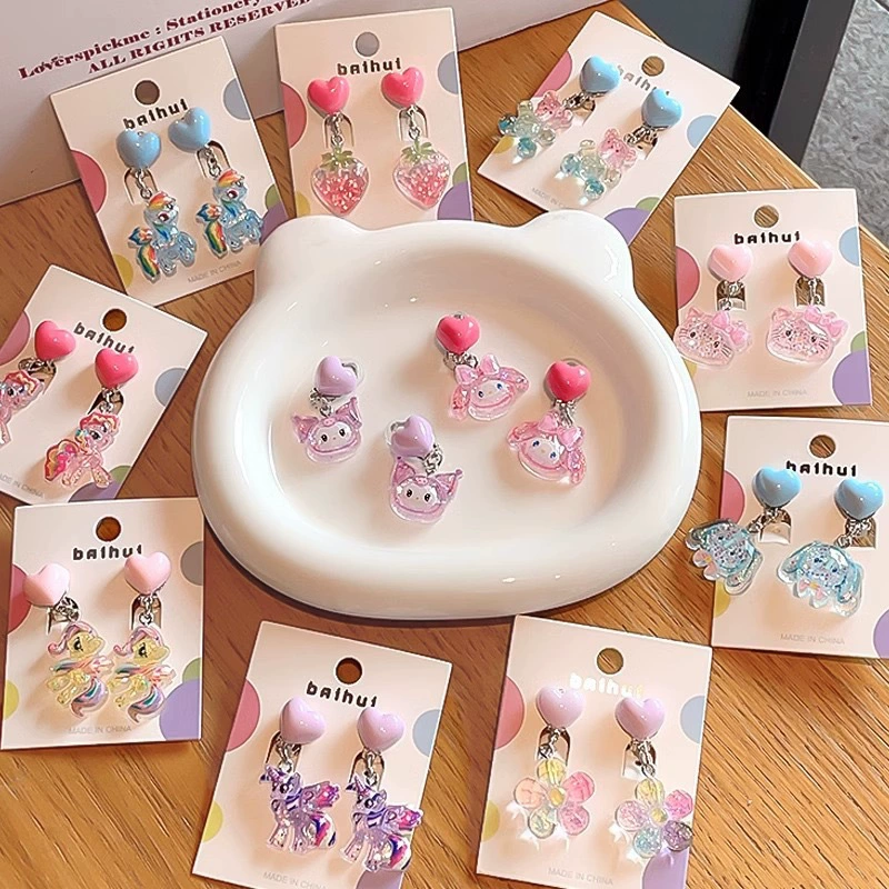 Новые детские зажимы для пирсинга ушей, милые серьги My Little Pony, модные серьги с героями мультфильмов для маленьких девочек, подвески для девочек