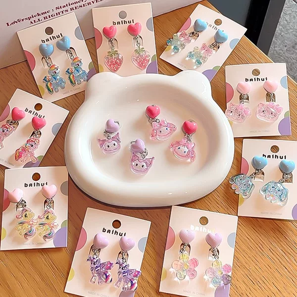 New Children's Ear Clip Cute Pony Pony Earrings Little Girl's Cartoon Fashion Earrings Girls Pendant