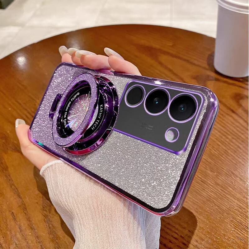 For vivo V30E mobile phone case loose powder plating V27 soft case three-dimensional bracket anti-fall protective cover V25 For vivo V30E mobile phone case loose powder plating V27 soft case three-dimensional bracket anti-fall protective cover V25