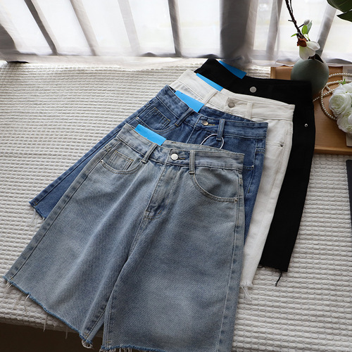 Women's 32025 New Frayed Denim Five Pocket Pants, Versatile 350 Medium Summer Pants, Korean Style