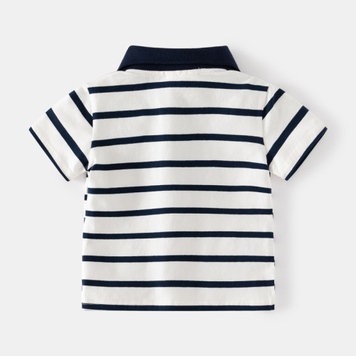 Children's striped polo shirt 2024 new summer wear Korean style children's clothing boys short-sleeved T-shirt baby half-sleeved top trendy