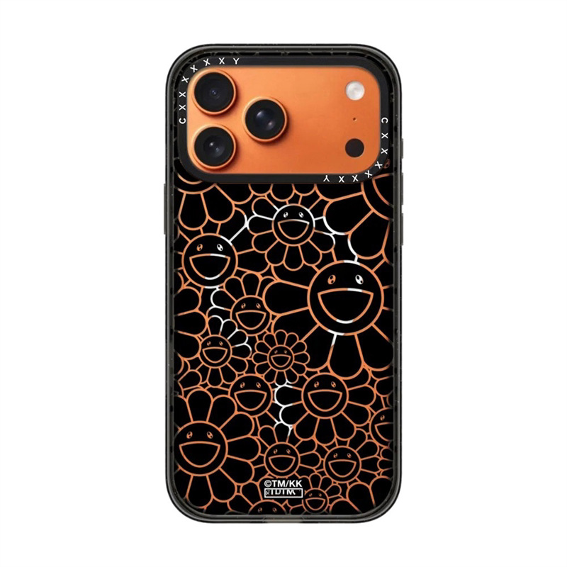 The third version of the black background with full print of takashi murakami sunflowers and transparent black frame [magsafe magnetic suction]