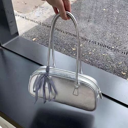Korean Spring New Ballet Style Handbag Trendy Versatile Silver Shoulder Bag Niche Armpit Large Capacity Pillow Bag