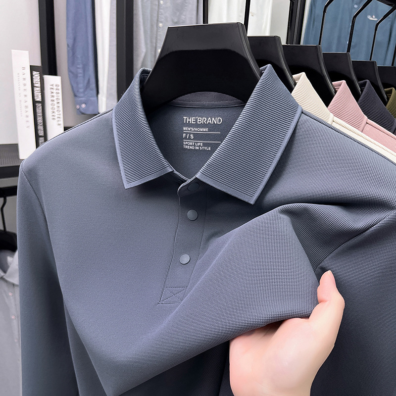 Mulberry Silk T-Shirt Men's Long-Sleeved Pure Color Spring & Fall Middle-Aged Men's Casual Sweat-Absorbent Breathable Loose Lapel Polo Shirt for Men