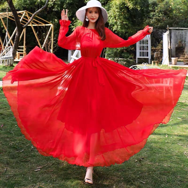 Dress, Extra Long Skirt, Large Size Chiffon Long Skirt, Spring and Summer Super Fairy Seaside Vacation Floor-Length and Ankle-Length Beach Skirt Dress, Extra Long Skirt, Large Size Chiffon Long Skirt, Spring and Summer Super Fairy Seaside Vacation Floor-Length and Ankle-Length Beach Skirt