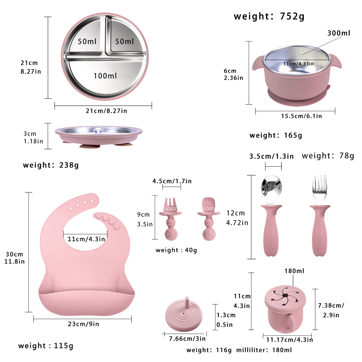 Tazón de alimentos suplementarios personalizados para bebés 304 cubiertos de acero inoxidable juegos de cubiertos de silicona para niños patrón impreso