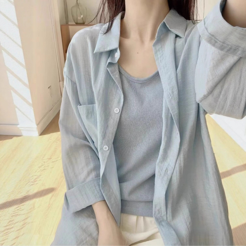 2025 Sun Protection Long-Sleeved Shirt Japanese Style Hong Kong Style Ins Loose Shirt Girls Summer Trendyy Versatile Casual Jacket