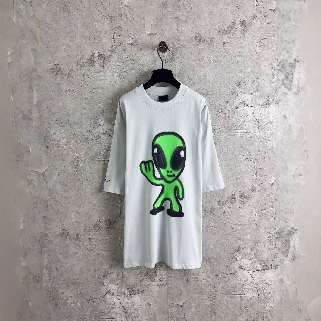 Правильная версия высококачественного бренда B 25SS, новый прямой спрей с изображением инопланетян, светящийся принт с короткими рукавами для мужчин и женщин